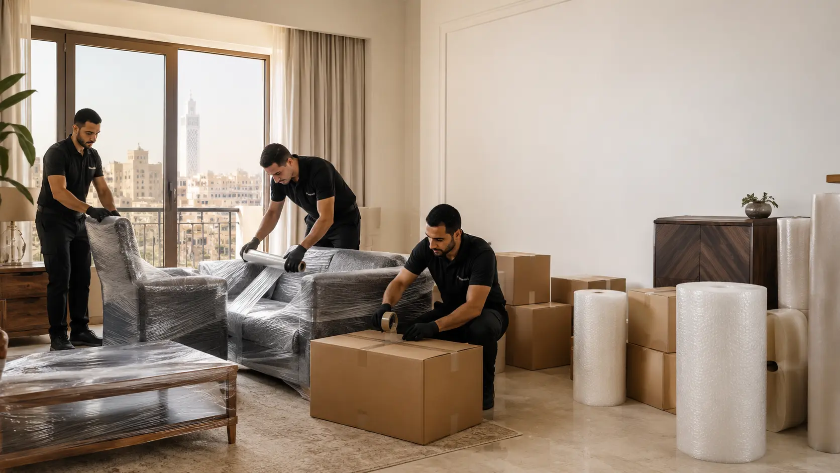 فريق تبارك أثناء تحميل وتغليف الأثاث